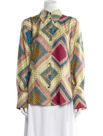 Pre-owned Sara Roka Silk Printed Blouse W/ Tags In Green