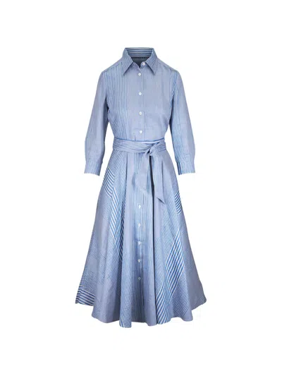Sara Roka Striped Belted Midi Shirt Dress In Blue