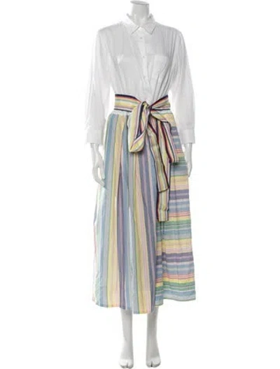 Pre-owned Sara Roka Striped Long Dress In White