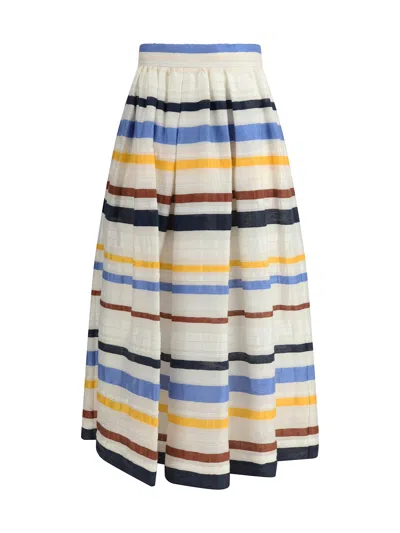 Sara Roka Striped Long Skirt In Multicolour