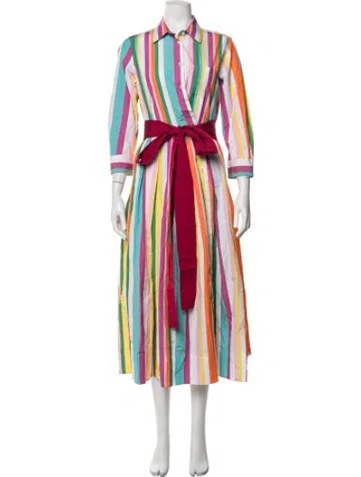 Pre-owned Sara Roka Striped Midi Length Dress In White