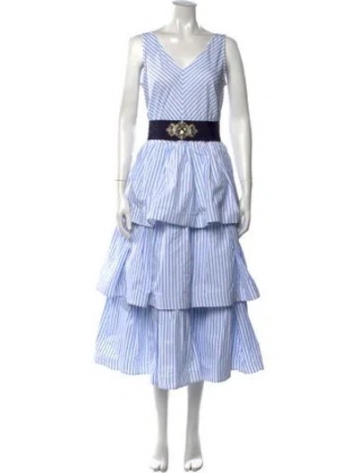 Pre-owned Sara Roka Striped Midi Length Dress In White