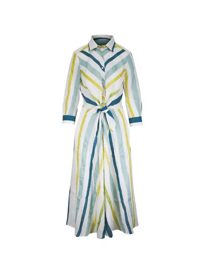 Sara Roka Striped Tie-waist Midi Dress In White