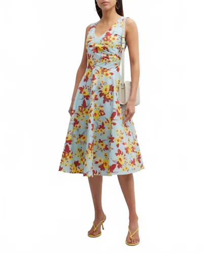 Sara Roka Teagan Floral Print Midi Dress In Light Blue