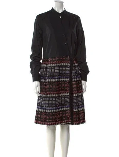 Pre-owned Sara Roka Tweed Pattern Midi Length Dress In Black