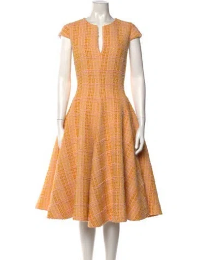 Pre-owned Sara Roka Tweed Pattern Midi Length Dress W/ Tags In Orange