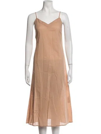 Pre-owned Sara Roka V-neck Midi Length Dress In Neutrals