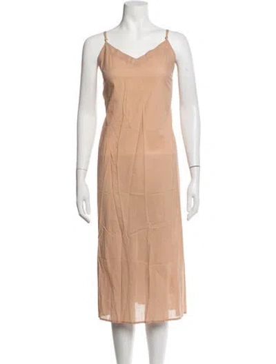 Pre-owned Sara Roka V-neck Midi Length Dress In Neutrals