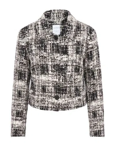 Sara Roka Woman Jacket Black Size 2 Cotton, Polyester, Acrylic, Wool, Elastane