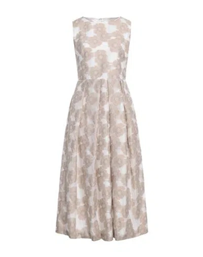 Sara Roka Woman Maxi Dress Khaki Size 8 Cotton, Silk, Polyester In Beige