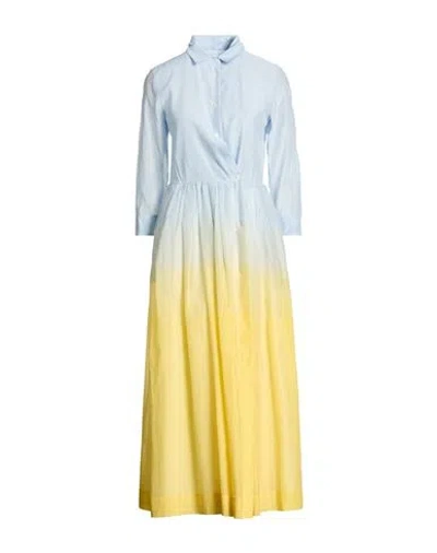 Sara Roka Woman Maxi Dress Light Blue Size 4 Cotton, Silk In Yellow