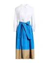 Sara Roka Woman Midi Dress Azure Size 14 Polyester, Cotton, Elastane In Blue