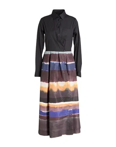 Sara Roka Woman Midi Dress Black Size 10 Polyester In Multi