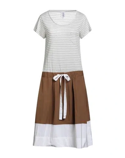 Sara Roka Woman Midi Dress Grey Size 6 Cotton, Polyamide, Linen In White