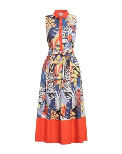 Sara Roka Woman Midi Dress Orange Size 8 Cotton In Multi