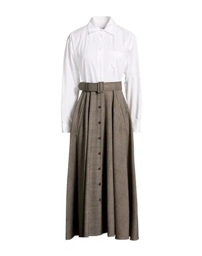 Sara Roka Woman Midi Dress White Size 2 Polyester, Virgin Wool, Elastane In Brown