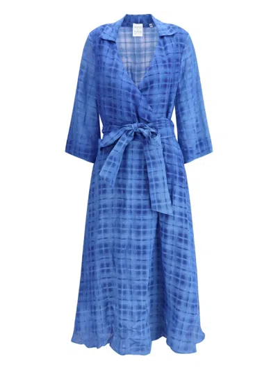 Sara Roka Check Chemisier Dress In Blue