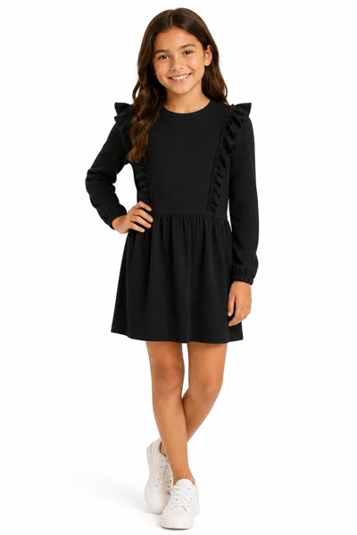 Sara Sara Kids' Girls Drop Waist Ruffle Trim Dress In Black