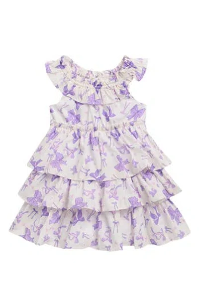 Sara Sara Kids' Bow Print Tiered Dress In Multi