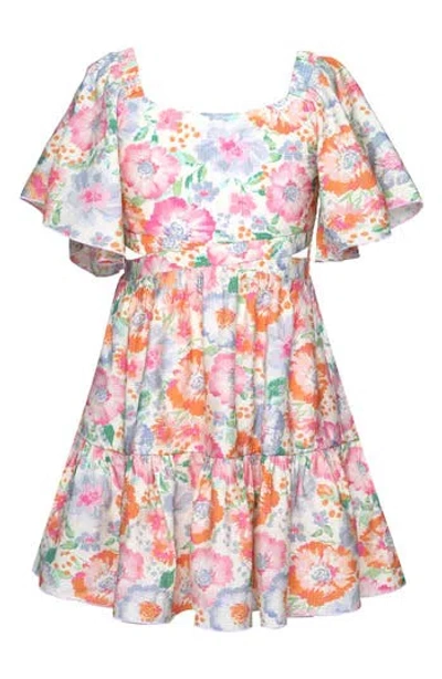 Sara Sara Kids' Cutout Flutter Sleeve Dress In Multi Pink