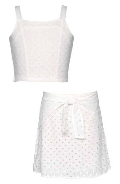 Sara Sara Kids' Embroidered Eyelet Two-piece Top & Skirt Set In White