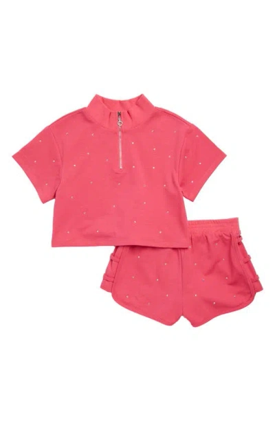 Sara Sara Kids' Rhinestone Dot Short Sleeve Sweatshirt & Shorts Set In Fuchsia