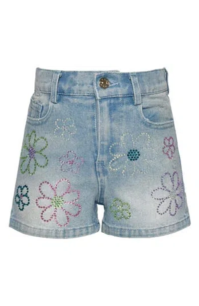 Sara Sara Kids' Rhinestone Flower Denim Shorts In Blue