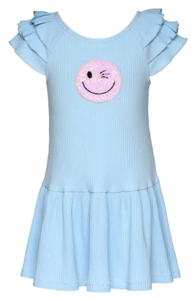 Sara Sara Kids' Ruffle Smiley Face Dress In Blue