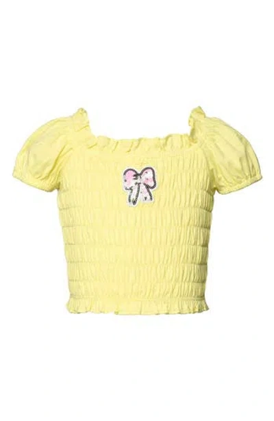 Sara Sara Kids' Smocked Puff Sleeve Top In Brown