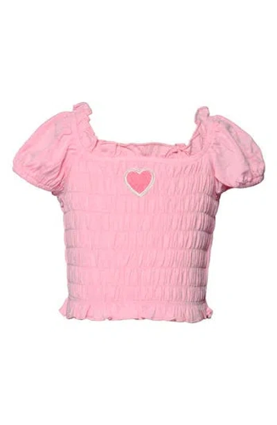 Sara Sara Kids' Smocked Puff Sleeve Top In Brown