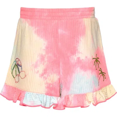 Sara Sara Kids' Tie Dye Ruffle Shorts In Pink Multi