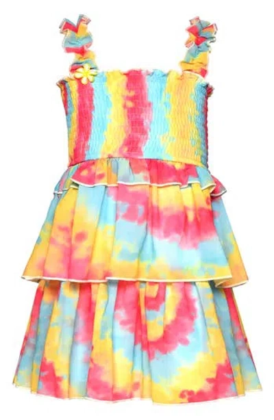 Sara Sara Kids' Tie Dye Smocked Dress In Pink/multi