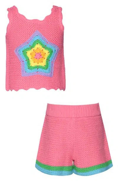 Sara Sara Kids' Woven Star Tank & Shorts Set In Pink Multi