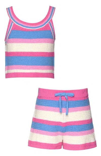 Sara Sara Kids' Knit Stripe Tank & Shorts Set In Multi Pink