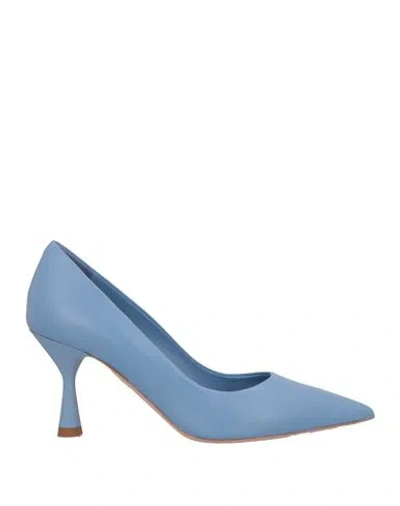 Sara Scheker Woman Pumps Light Blue Size 7.5 Leather