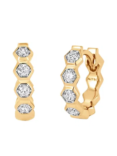 SARA WEINSTOCK 18K YELLOW GOLD HONEY COMB DIAMOND HUGGIE EARRINGS