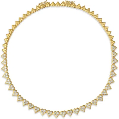 Sara Weinstock Honeycomb Diamond Heart Choker Necklace In Blue