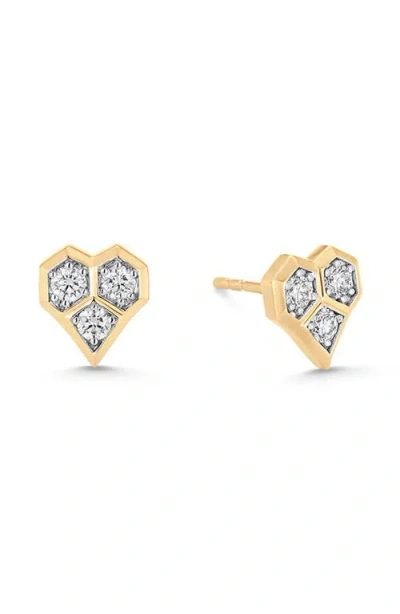 Sara Weinstock Honeycomb Heart Stud Earrings In Yellow Gold/diamond