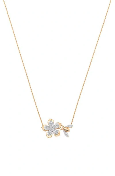Sara Weinstock Queen Bee Diamond Flower Necklace In Yellow Gold/diamond