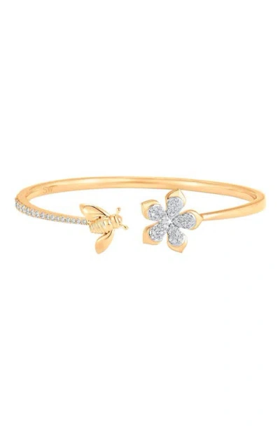 Sara Weinstock Queen Bee Flower Cuff Bracelet In Yellow Gold/diamond