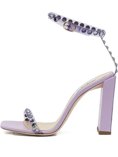 Pre-owned Sarah & Sebastian  110mm Sebastian Crystal-embellished Leather Sandals In Purple