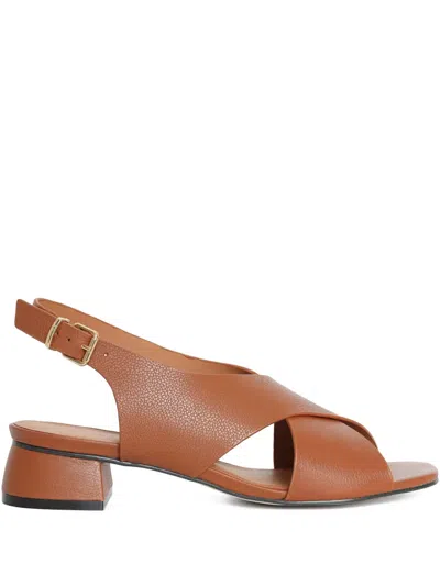 Sarah Chofakian 25mm Vanilla Latte Cross Over Strap Sandals In Brown