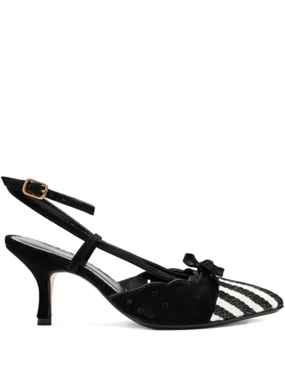 Sarah Chofakian 55mm Bow-detail Striped Pumps In Black