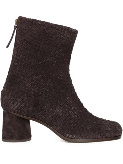 Sarah Chofakian 60mm Woven-leather Block-heel Boots In Transparent