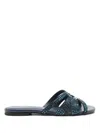 Sarah Chofakian Alix Studded Leather Slides In Blue