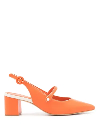 Sarah Chofakian Bertha 40mm Pointed-toe Leather Pumps In Orange