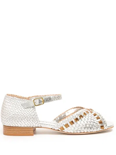 Sarah Chofakian Boubourg Woven Leather Sandals In White