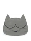 Sarah Chofakian Cat-face Leather Card Holder In Grey
