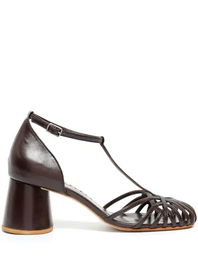 Sarah Chofakian Eugenie 65mm Caged Leather Pumps In Brown