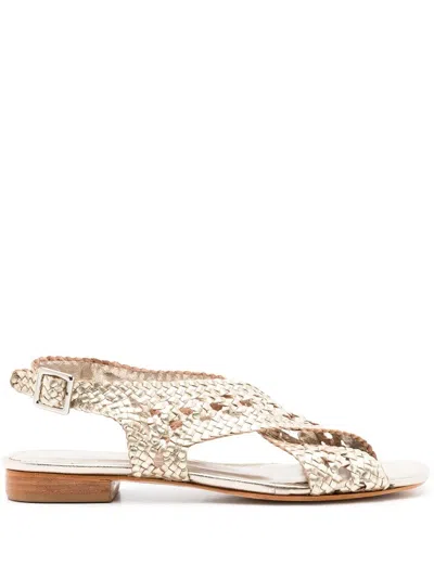 Sarah Chofakian Isolde Metallic Interwoven Sandals In Gold